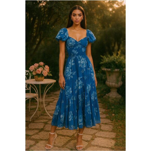 Free People Sundrenched Maxi Dress Sapphire Combo Size Medium Fairy - Picture 1 of 11